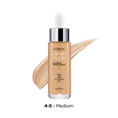 L&#039;Oréal Paris True Match Nude Plumping Tinted Serum Make-up pre ženy 30 ml Odtieň 4-5 Medium
