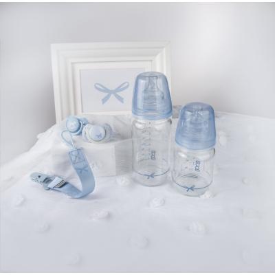 LOVI Baby Shower Glass Bottle Blue 3m+ Dojčenská fľaša pre deti 250 ml