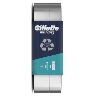 Gillette Mach3 Darčeková kazeta holiaci strojček 1 ks + gél na holenie Soothing With Aloe Vera Sensitive 75 ml + plechová krabička