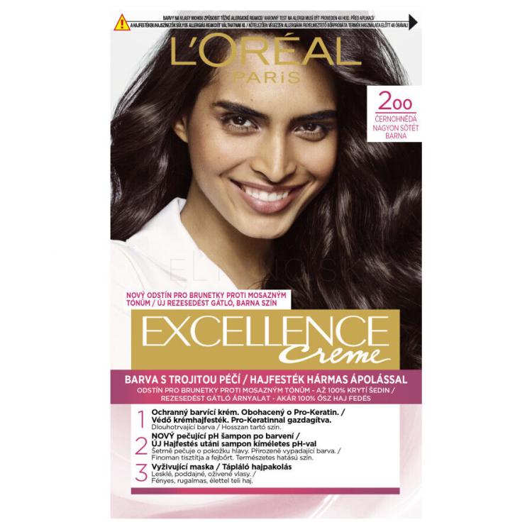 L&#039;Oréal Paris Excellence Creme Triple Protection Farba na vlasy pre ženy 48 ml Odtieň 200 Black-Brown