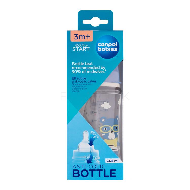 Canpol babies Bonjour Paris Easy Start Anti-Colic Bottle Blue 3m+ Dojčenská fľaša pre deti 240 ml