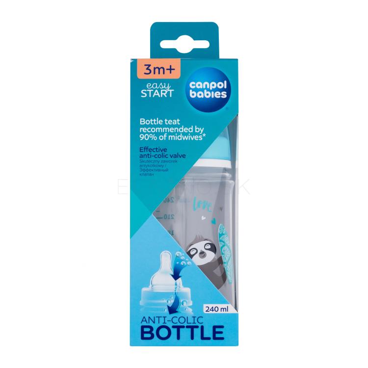 Canpol babies Exotic Animals Easy Start Anti-Colic Bottle Blue 3m+ Dojčenská fľaša pre deti 240 ml