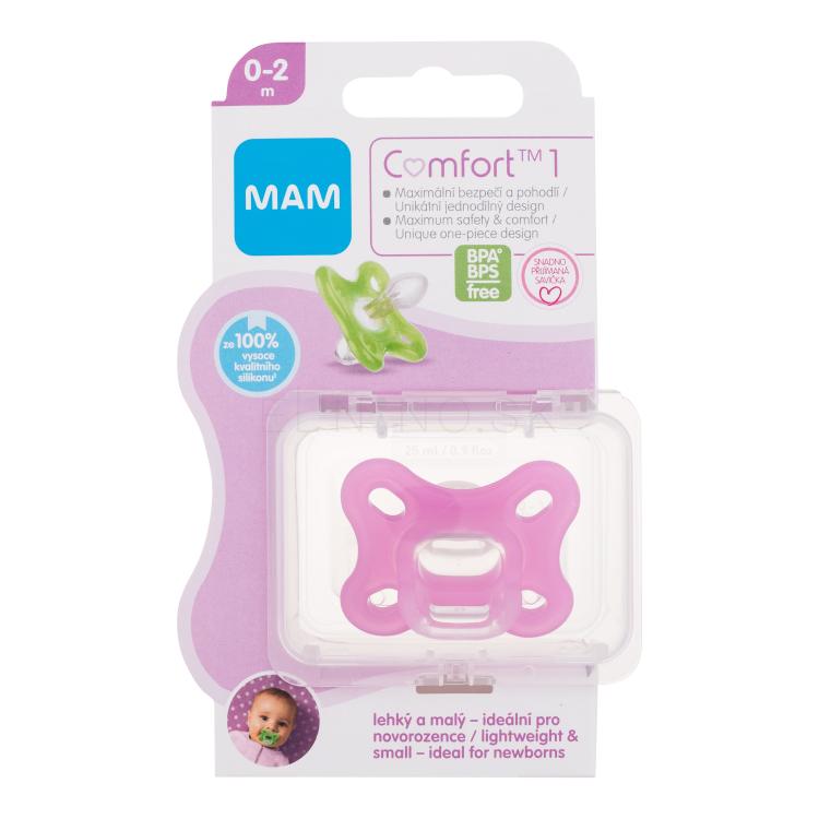 MAM Comfort 1 Silicone Pacifier 0-2m Pink Cumlík pre deti 1 ks