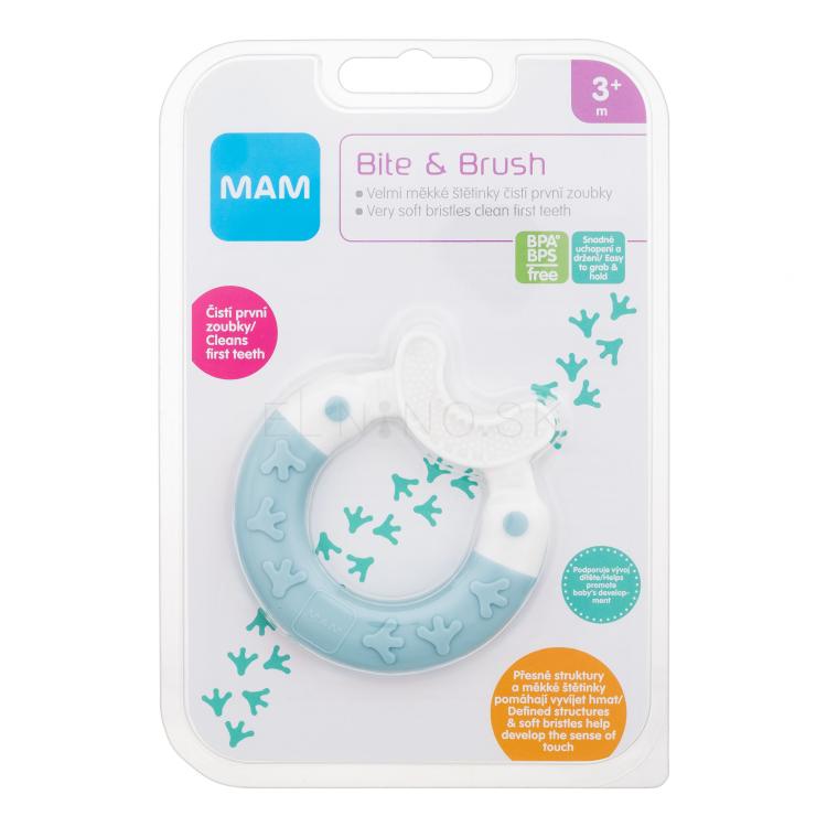 MAM Bite &amp; Brush Teether 3m+ Turquoise Zubná kefka pre deti 1 ks