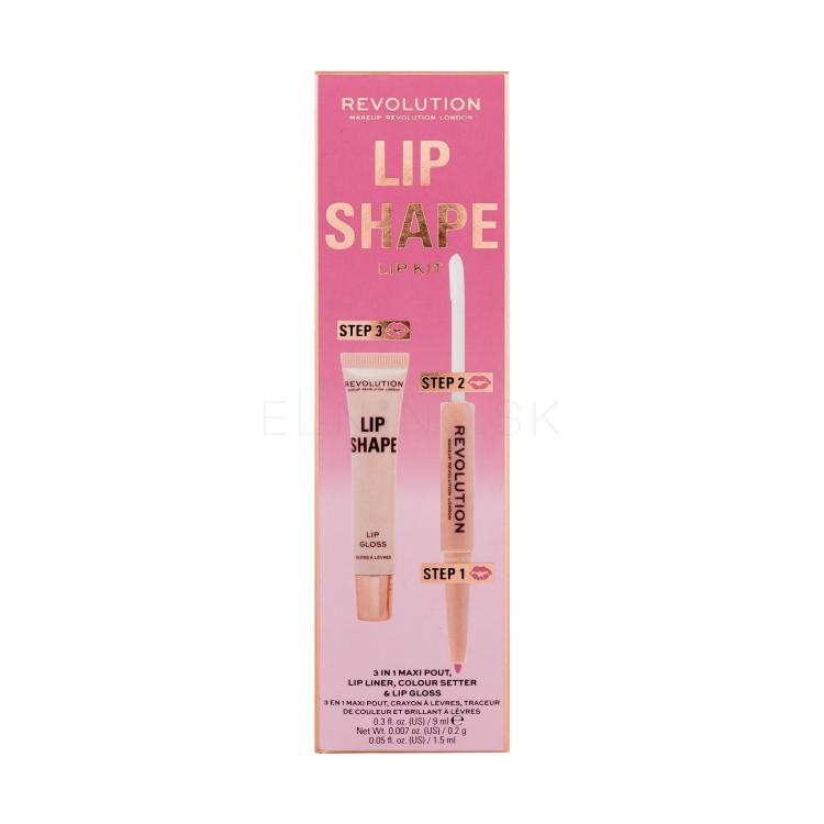 Makeup Revolution London Lip Shape Darčeková kazeta lesk na pery Lip Shape Lip Gloss 9 ml + kontúrovacia ceruzka a fixátor rúža 2 In 1 Lip Liner &amp; Colour Setter 1,7 ml