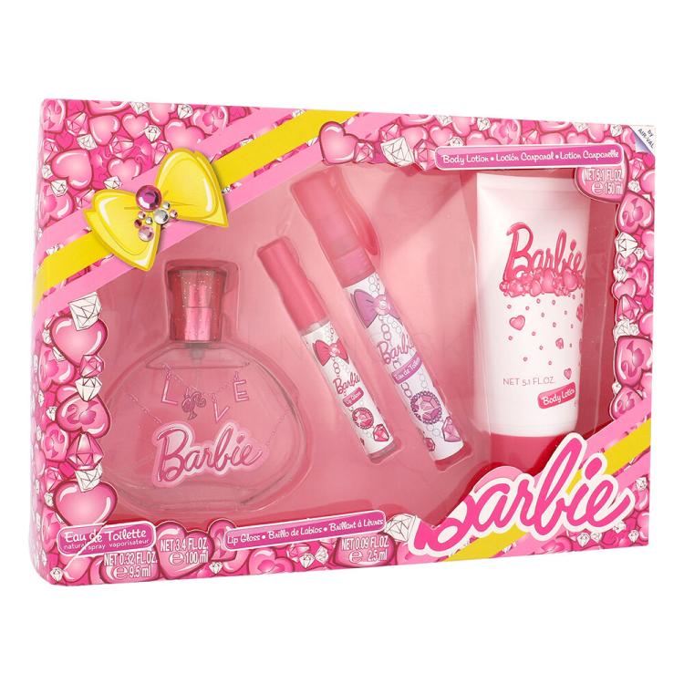 Barbie Barbie Darčeková kazeta toaletná voda 100 ml + toaletná voda 9,5 ml + lesk na pery 2,5 ml + telové mlieko 150 ml