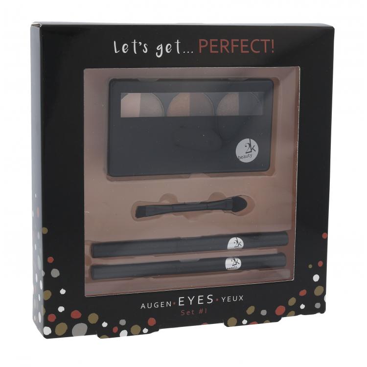 2K Let´s Get Perfect! Darčeková kazeta paletka očných tieňov 3 x 2,2 g + aplikátor očných tieňov 1 ks + ceruzka na oči 0,2 g 086 + ceruzka na oči 0,2 g 088
