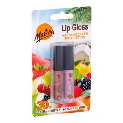 Malibu Lip Gloss SPF30 Darčeková kazeta lesk na pery 1,5 ml Coconut + lesk na pery 1,5 ml Strawberry