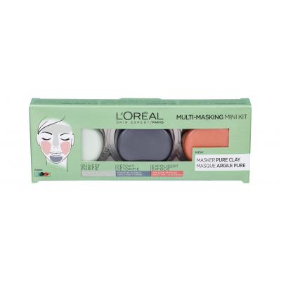 L'Oréal Paris Pure Clay Multi-Masking Darčeková kazeta čistiaca pleťová maska 10 ml + intenzívna čistiaca pleťová maska 10 ml + exfoliačná pleťová maska 10 ml
