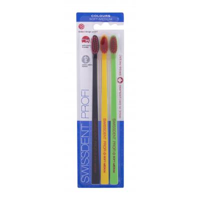 Swissdent Profi Colours Trio Soft-Medium Zubná kefka 3 ks Odtieň Black, Yellow, Green