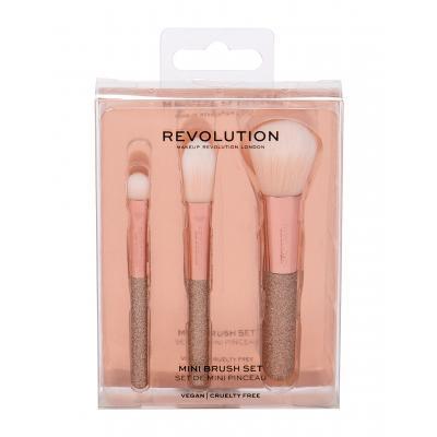 Makeup Revolution London Brushes Mini Brush Set Darčeková kazeta kozmetický štetec na očné tiene 1 ks + kozmetický štetec na púder 1 ks + kozmetický štetec na make-up 1 ks