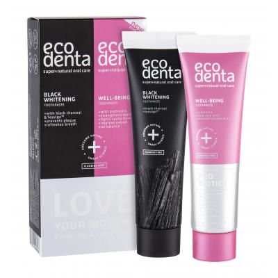 Ecodenta Toothpaste Love Your Mouth Darčeková kazeta bieliaca zubná pasta Black Whitening 100 ml + zubná pasta Well-Being 100 ml