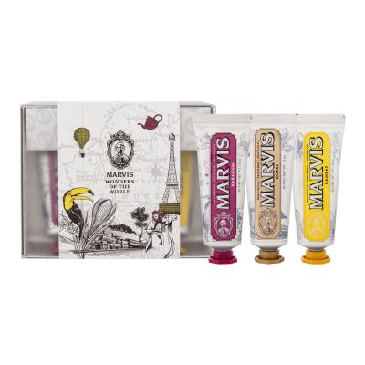 Marvis Wonders Of The World Travel Set Darčeková kazeta zubná pasta Karakum 25 ml + zubná pasta Royal 25 ml + zubná pasta Rambas 25 ml