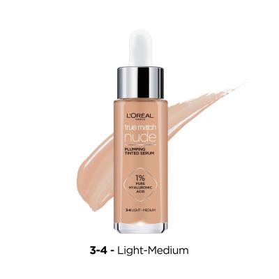 L&#039;Oréal Paris True Match Nude Plumping Tinted Serum Make-up pre ženy 30 ml Odtieň 3-4 Light-Medium