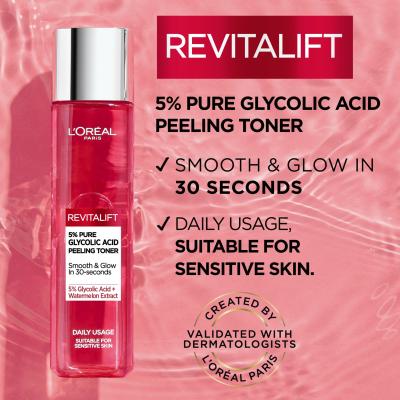 L&#039;Oréal Paris Revitalift 5% Pure Glycolic Acid Peeling Toner Pleťová voda a sprej pre ženy 180 ml
