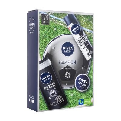 Nivea Men Game On Darčeková kazeta sprchovací gél Men Active Clean 250 ml + antiperspirant Men Black & White Invisible Original 150 ml + univerzálny krém Men Creme 30 ml