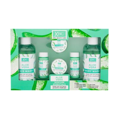 Xpel Aloe Vera Skincare Essentials Darčeková kazeta sprchovací gél Aloe Vera 150 ml + pleťový čistiaci gél Aloe Vera 150 ml + pleťové sérum Aloe Vera 15 ml + pleťový toner Aloe Vera 15 ml + pleťový krém Aloe Vera 15 ml + pleťový peeling Aloe Vera 10 ml
