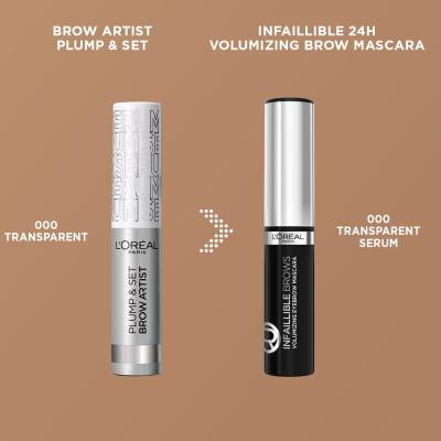 L&#039;Oréal Paris Infaillible Brows Volumizing Eyebrow Mascara Špirála na obočie pre ženy 4,4 ml Odtieň 000 Transparent Serum