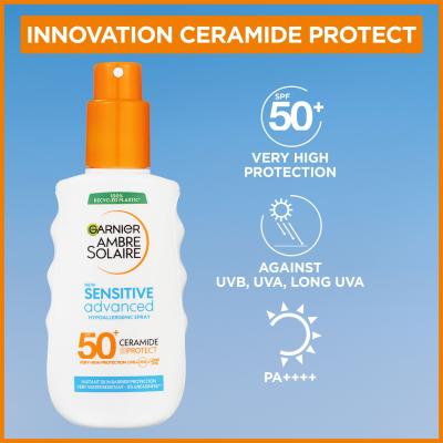 Garnier Ambre Solaire Sensitive Advanced Hypoallergenic Spray SPF50+ Opaľovací prípravok na telo 150 ml