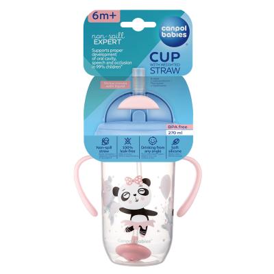 Canpol babies Exotic Animals Non-Spill Expert Cup With Weighted Straw Pink Šálka pre deti 270 ml