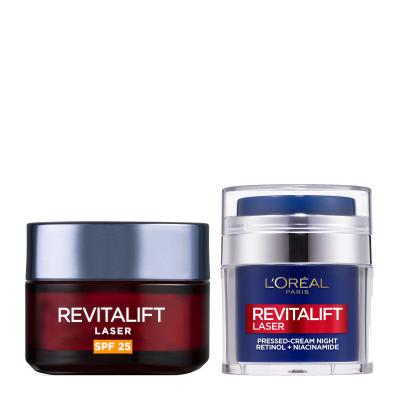Set Nočný pleťový krém L'Oréal Paris Revitalift Laser Pressed-Cream Night + Denný pleťový krém L'Oréal Paris Revitalift Laser X3 SPF25
