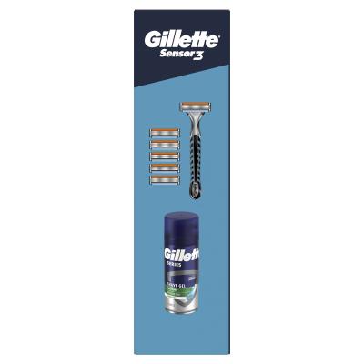 Gillette Sensor3 Sensitive Darčeková kazeta holiaci strojček Sensor3 1 ks + náhradná hlavica Sensor3 5 ks + gél na holenie Series Shave Gél Soothing Aloe Vera 75 ml