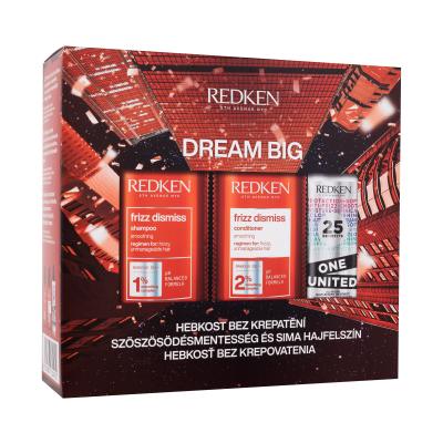 Redken Frizz Dismiss Dream Big Darčeková kazeta šampón Frizz Dismiss 300 ml + kondicionér Frizz Dismiss 300 ml + starostlivosť na vlasy One United All-In-One Multi-Benefit Treatment 150 ml
