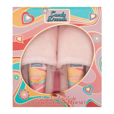 Xpel Candy Dreams Marshmallow Magic Cosy Night In Slipper Set Darčeková kazeta sprchovací krém Marshmallow Magic 100 ml + telové mlieko Marshmallow Magic 100 ml + 1 pár mäkkých papúč M/L