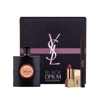 Yves Saint Laurent Black Opium Darčeková kazeta parfumovaná voda 90 ml + rúž Rouge Pur Couture 1,3 ml odtieň 1 + ceruzka na oči Eye Pencil Waterproof No.1 0,8 g