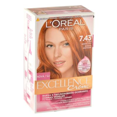 L'Oréal Paris Excellence Creme Triple Protection Farba na vlasy pre ženy 192 ml Odtieň 7,43 Dark Copper Gold Blonde poškodená krabička