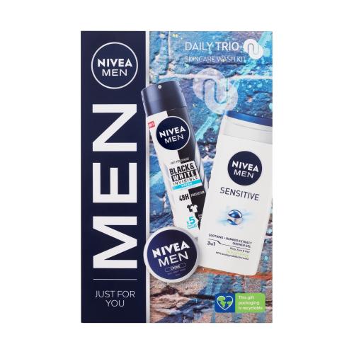 Nivea Men Daily Trio darčeková kazeta 250ml Men Shower Gel Sensitive + 150ml Men Anti-perspirant Invisible Black & White + 30ml Men Creme pre mužov