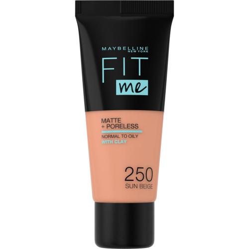 Maybelline Fit Me! Matte + Poreless 30 ml make-up pre ženy 250 Sun Beige na problematickú pleť s akné