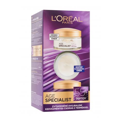 L'Oréal Paris Age Specialist 55+ darčeková kazeta denná pleťová starostlivosť 50 ml + nočná pleťová starostlivosť 50 ml na veľmi suchú pleť