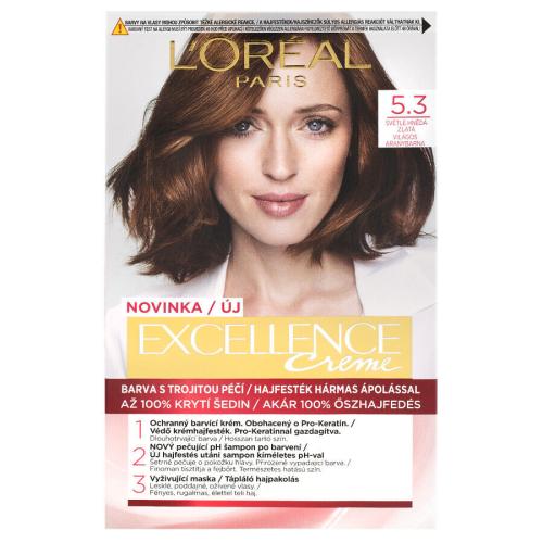 L'Oréal Paris Excellence Creme Triple Protection 48 ml farba na vlasy pre ženy 5,3 Natural Light Golden Brown na všetky typy vlasov; na farbené vlasy