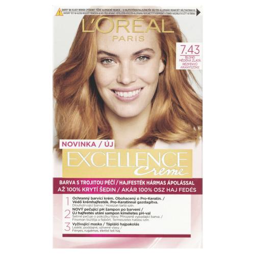 L'Oréal Paris Excellence Creme Triple Protection 48 ml farba na vlasy pre ženy 7,43 Dark Copper Gold Blonde