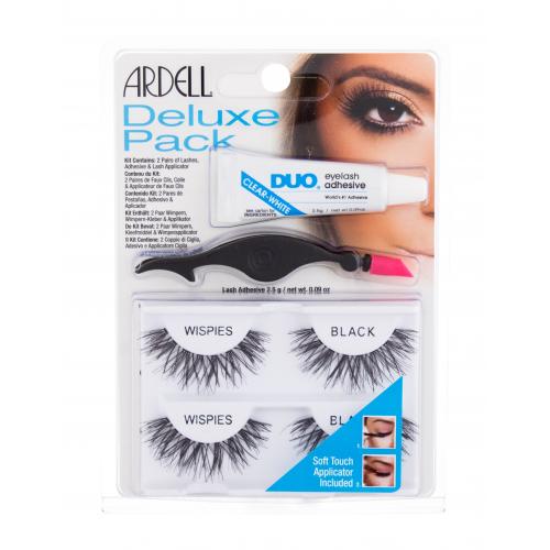 Ardell Wispies Deluxe Pack umelé mihalnice umelé riasy Wispies 2 páry + lepidlo na riasy Duo 2,5 g + aplikátor 1 ks pre ženy Black