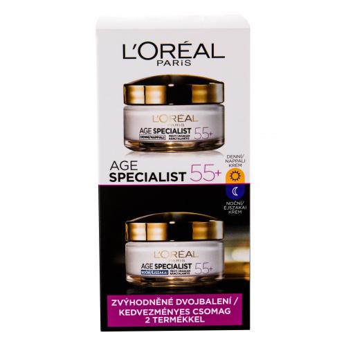 L'Oréal Paris Age Specialist 55+ darčeková kazeta denná pleťová starostlivosť 50 ml + nočná pleťová starostlivosť 50 ml poškodená krabička