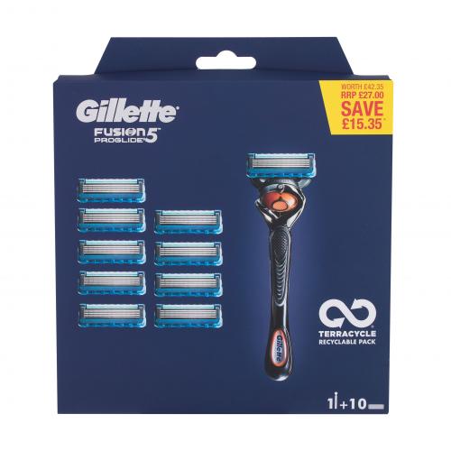 Gillette Fusion5 Proglide holiaci strojček s náhradnými čepieľkami pre mužov holiaci strojček s jednou hlavicou 1 ks + náhradné hlavice 9 ks