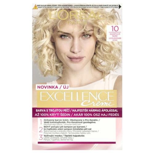L'Oréal Paris Excellence Creme Triple Protection 48 ml farba na vlasy pre ženy 10 Lightest Ultimate Blonde na všetky typy vlasov; na blond vlasy