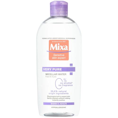 Mixa Micellar Water Very Pure 400 ml micelárna voda pre ženy na veľmi suchú pleť; na dehydratovanu pleť; na citlivú a podráždenú pleť