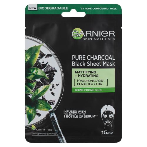 Garnier Skin Naturals Pure Charcoal čierna textilná maska s extraktom z čierneho čaju 28 g