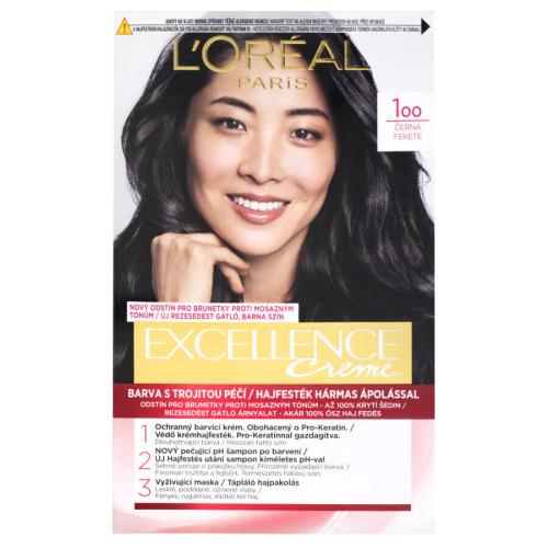 L'Oréal Paris Excellence Creme Triple Protection 48 ml farba na vlasy pre ženy 100 Black na všetky typy vlasov; na farbené vlasy