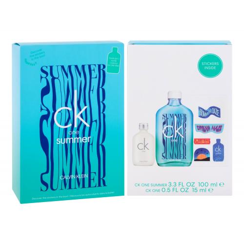 Calvin Klein CK One Summer 2021 darčeková kazeta unisex toaletná voda 100 ml + toaletná voda CK One 15 ml + samolepky