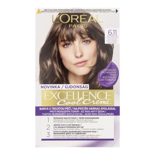L'Oréal Paris Excellence Cool Creme 48 ml farba na vlasy pre ženy 6,11 Ultra Ash Dark Blond na všetky typy vlasov; na farbené vlasy