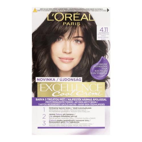 L'Oréal Paris Excellence Cool Creme 48 ml farba na vlasy pre ženy 4,11 Ultra Ash Brown na všetky typy vlasov; na farbené vlasy