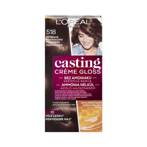 L'Oréal Paris Casting Creme Gloss 48 ml farba na vlasy pre ženy 518 Hazelnut Mochaccino na všetky typy vlasov; na farbené vlasy