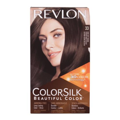 Revlon Colorsilk Beautiful Color farba na vlasy pre ženy farba na vlasy Colorsilk Beautiful Color 59,1 ml + vyvíjač 59,1 ml + kondicionér 11,8 ml + rukavice 33 Dark Soft Brown