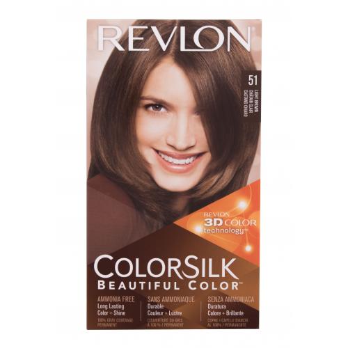 Revlon Colorsilk Beautiful Color farba na vlasy pre ženy farba na vlasy Colorsilk Beautiful Color 59,1 ml + vyvíjač 59,1 ml + kondicionér 11,8 ml + rukavice 51 Light Brown