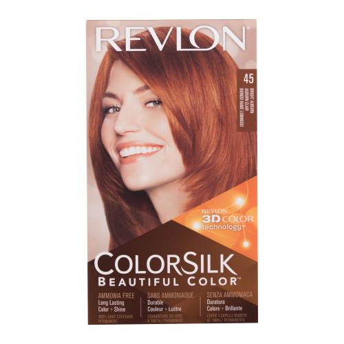 Revlon Colorsilk Beautiful Color farba na vlasy pre ženy farba na vlasy Colorsilk Beautiful Color 59,1 ml + vyvíjač 59,1 ml + kondicionér 11,8 ml + rukavice 45 Bright Auburn