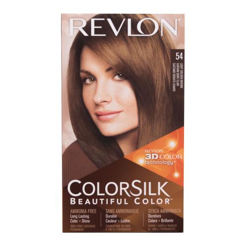 Revlon Colorsilk Beautiful Color farba na vlasy pre ženy farba na vlasy Colorsilk Beautiful Color 59,1 ml + vyvíjač 59,1 ml + kondicionér 11,8 ml + rukavice 54 Light Golden Brown